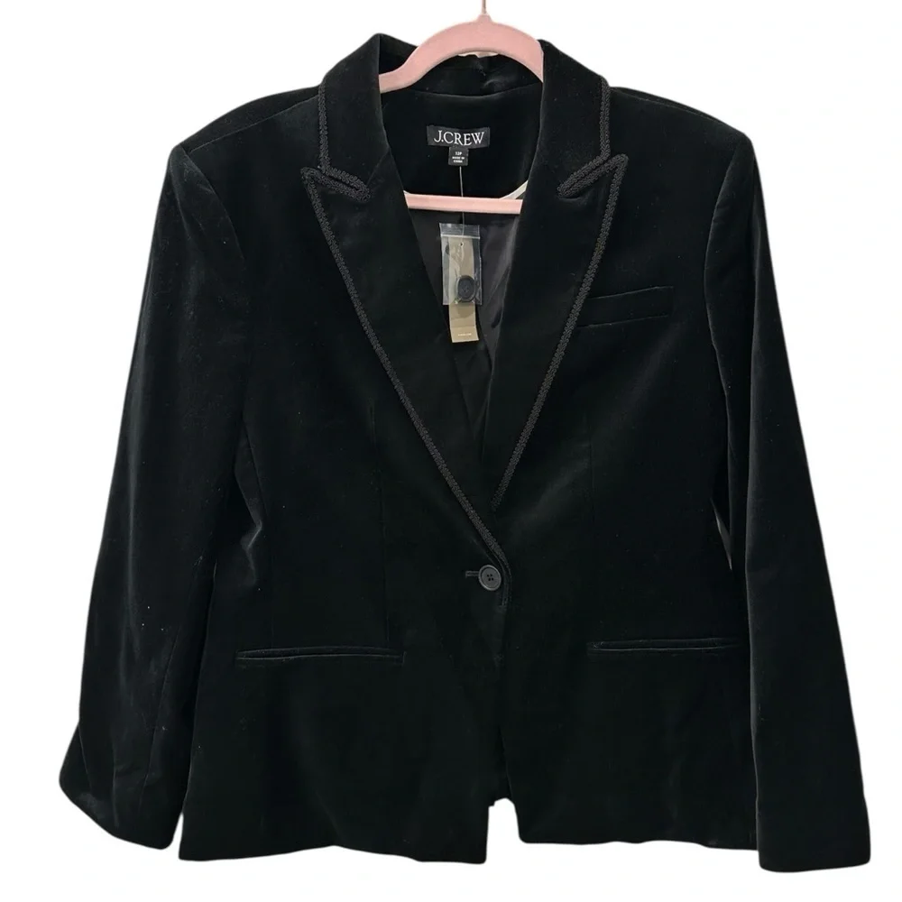 NWT J.Crew Alexandra Blazer in Black Velvet Size 12P